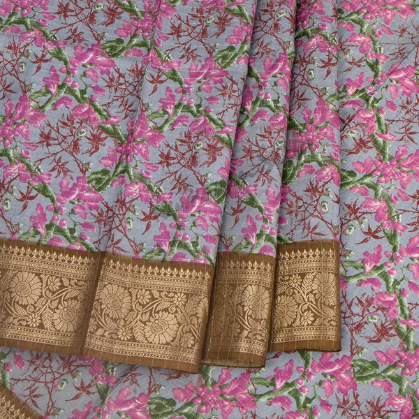Semi Raw Silk Greyish Blue Printed Saree 02 - Kumaran Silks