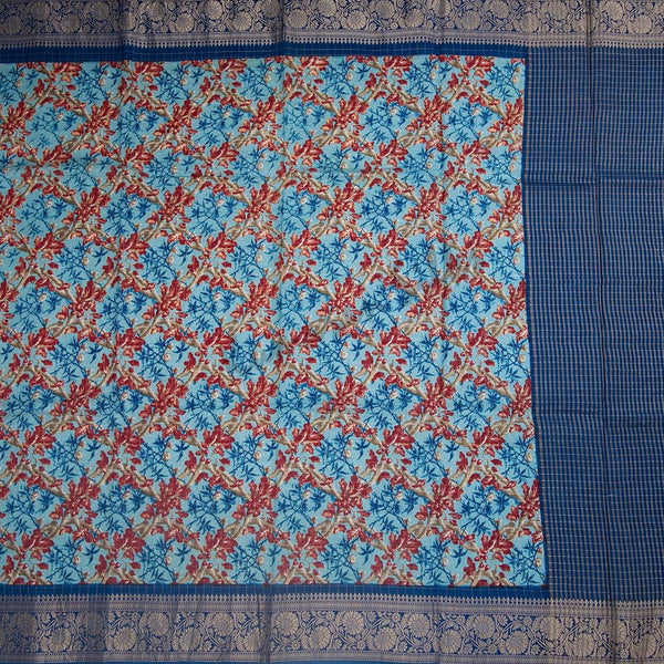 Semi Raw Silk Light Blue Printed Saree - Kumaran Silks