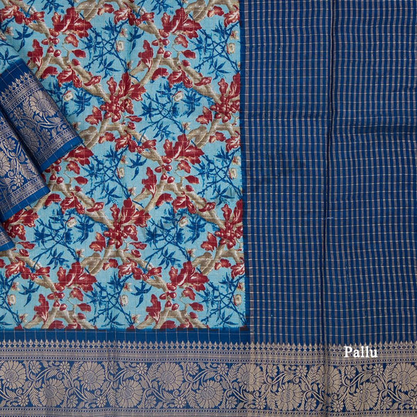 Semi Raw Silk Light Blue Printed Saree - Kumaran Silks