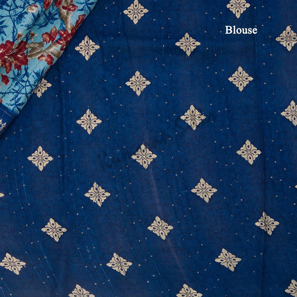 Semi Raw Silk Light Blue Printed Saree - Kumaran Silks