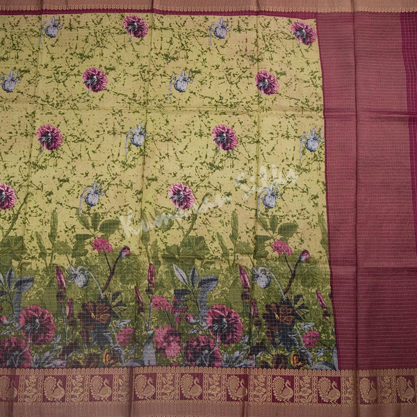 Semi Raw Silk Lime Green Floral Printed Saree - Kumaran Silks