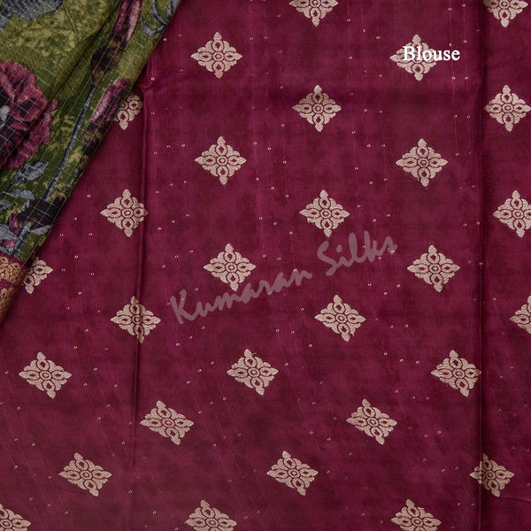 Semi Raw Silk Lime Green Floral Printed Saree - Kumaran Silks