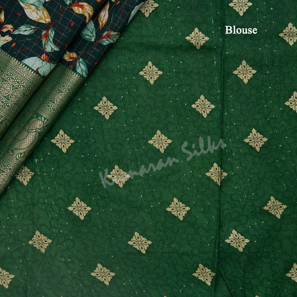Semi Raw Silk Dark Green Floral Printed Saree - Kumaran Silks