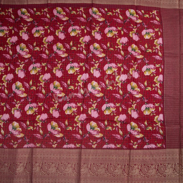Semi Raw Silk Red Floral Printed Saree - Kumaran Silks