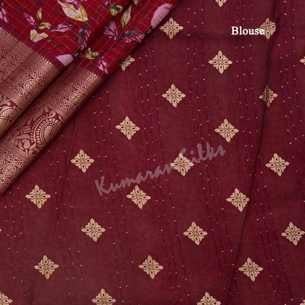 Semi Raw Silk Red Floral Printed Saree - Kumaran Silks