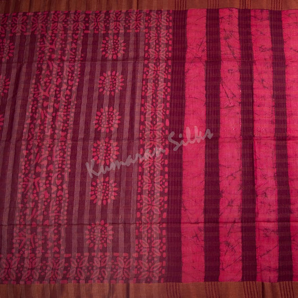 Semi Linen Maroon Shibori Printed Saree 02 - Kumaran Silks