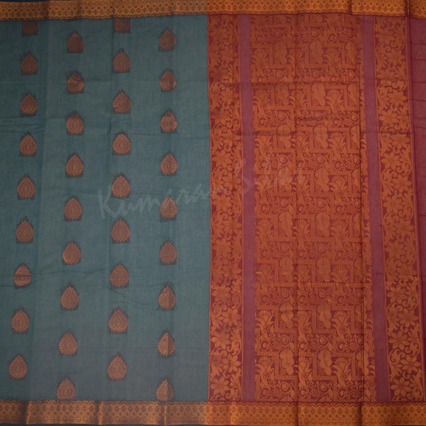 Silk Cotton Greyish Blue Zari Worked Saree 02 - Kumaran Silks