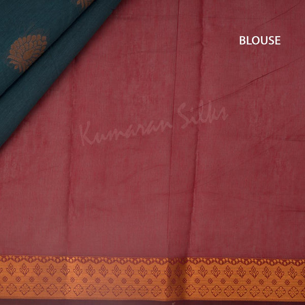 Silk Cotton Greyish Blue Zari Worked Saree 02 - Kumaran Silks