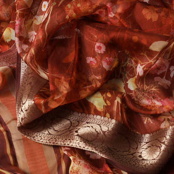 Soft Organza Maroon Floral Printed Saree