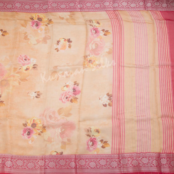 Soft Organza Light Brown Floral Printed Saree - Kumaran Silks