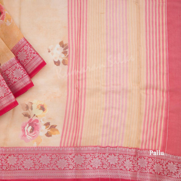 Soft Organza Light Brown Floral Printed Saree - Kumaran Silks