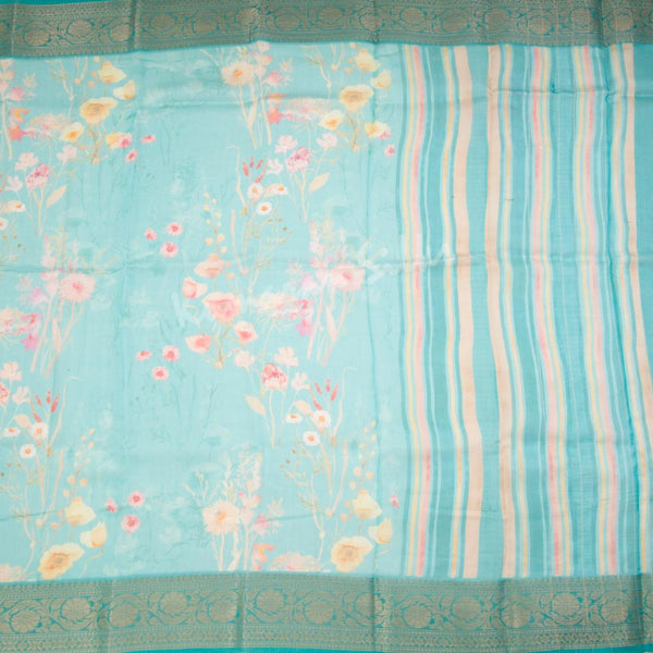 Soft Organza Turquoise Floral Printed Saree - Kumaran Silks