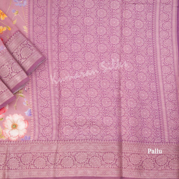 Silk Viscose Purple Floral Printed Saree - Kumaran Silks