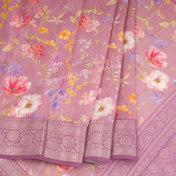 Silk Viscose Purple Floral Printed Saree - Kumaran Silks