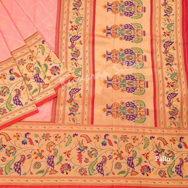 Semi Banaras Dark Peach Zari Worked Saree - Kumaran Silks