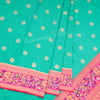 Semi Banaras Peacock Green Zari Worked Saree With Peacock And Chakra Buttas - Kumaran Silks