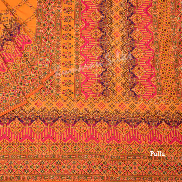 Semi Banaras Mango Yellow Printed Saree - Kumaran Silks