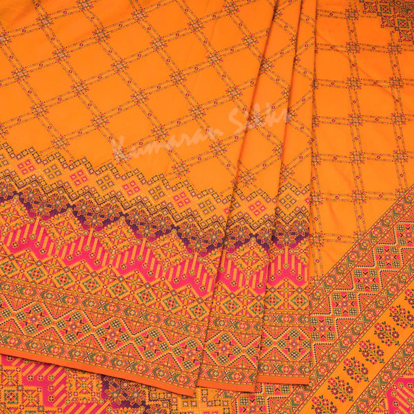 Semi Banaras Mango Yellow Printed Saree - Kumaran Silks