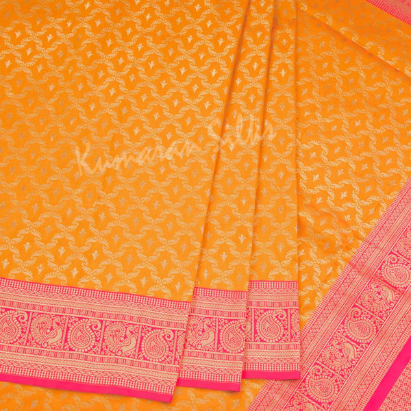 Semi Banaras Mango Yellow Zari Worked Saree - Kumaran Silks