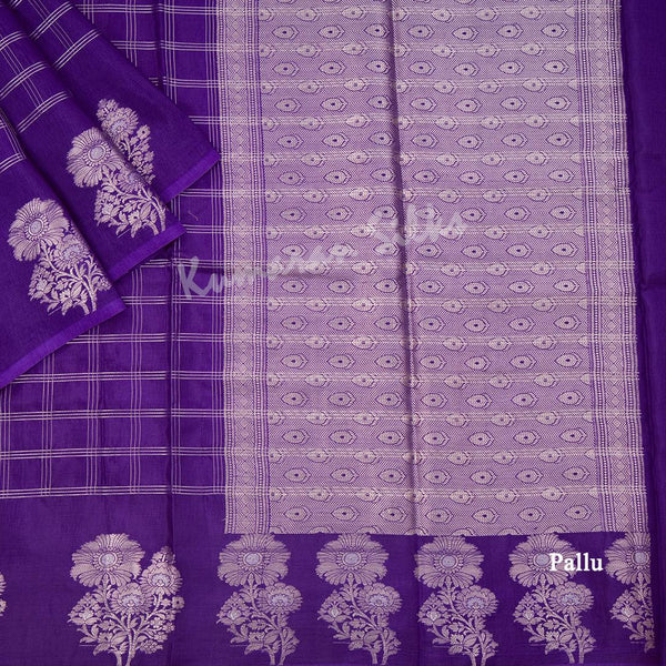 Ranvi Silk Violet Checked Saree - Kumaran Silks