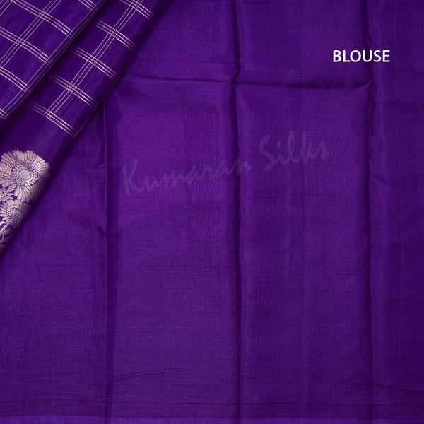 Ranvi Silk Violet Checked Saree - Kumaran Silks