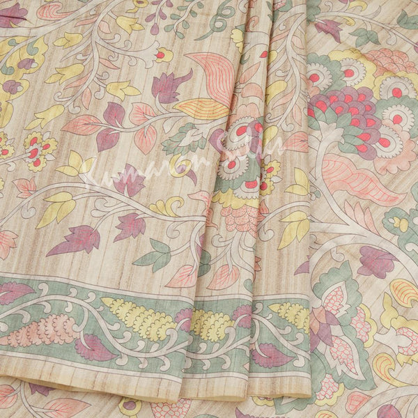 Semi Raw Silk Light Brown Leaf Printed Saree - Kumaran Silks