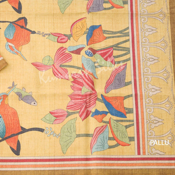 Semi Raw Silk Sandal Leaf Printed Saree - Kumaran Silks
