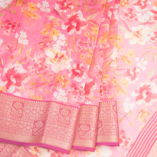 Soft Organza Pink Floral Printed Saree - Kumaran Silks