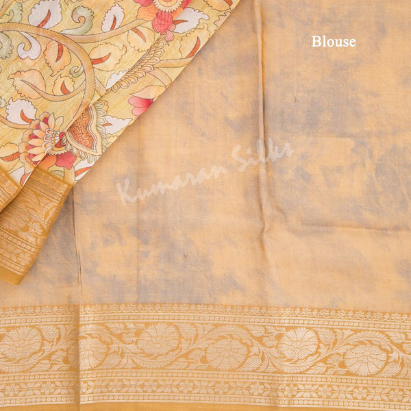 Soft Organza Gold Kalamkari Printed Saree - Kumaran Silks