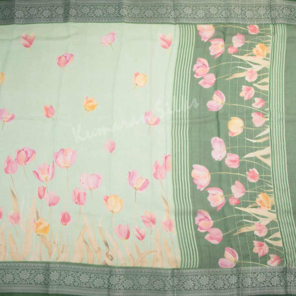 Soft Organza Pista Green Floral Printed Saree - Kumaran Silks
