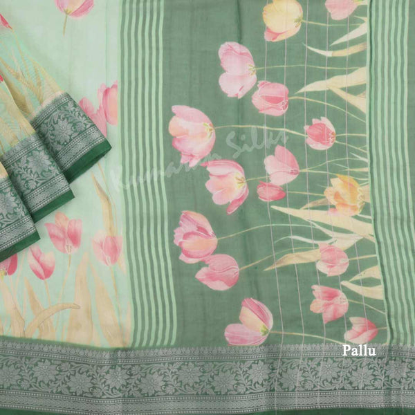 Soft Organza Pista Green Floral Printed Saree - Kumaran Silks