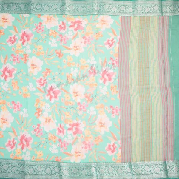 Soft Organza Turquoise Floral Printed Saree 02 - Kumaran Silks