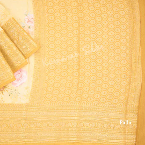 Silk Viscose Light Yellow Floral Printed Saree - Kumaran Silks