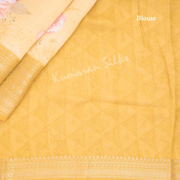 Silk Viscose Light Yellow Floral Printed Saree - Kumaran Silks