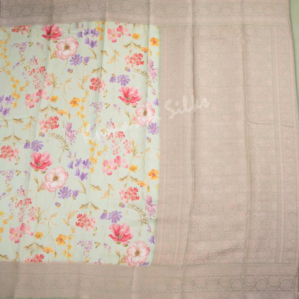 Silk Viscose Pista Green Floral Printed Saree - Kumaran Silks