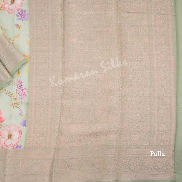Silk Viscose Pista Green Floral Printed Saree - Kumaran Silks