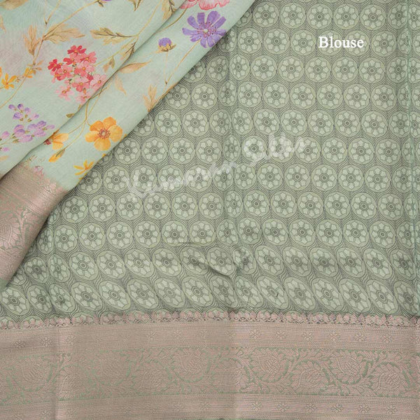 Silk Viscose Pista Green Floral Printed Saree - Kumaran Silks
