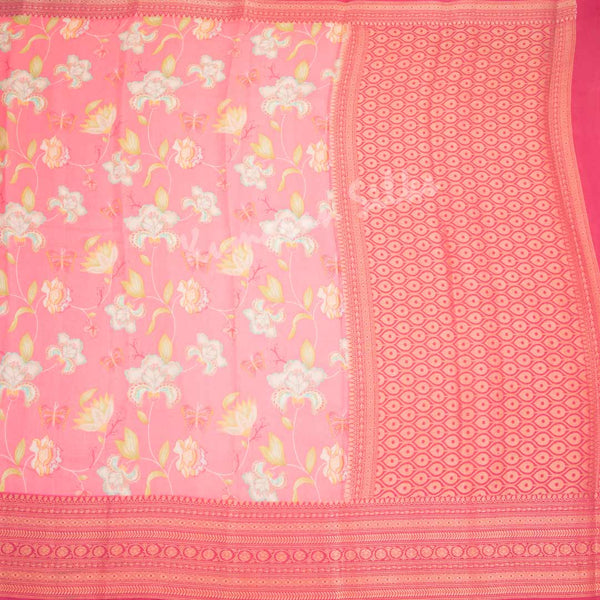 Soft Organza Rose Pink Floral Printed Saree - Kumaran Silks