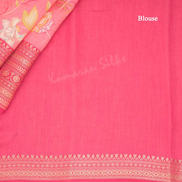 Soft Organza Rose Pink Floral Printed Saree - Kumaran Silks