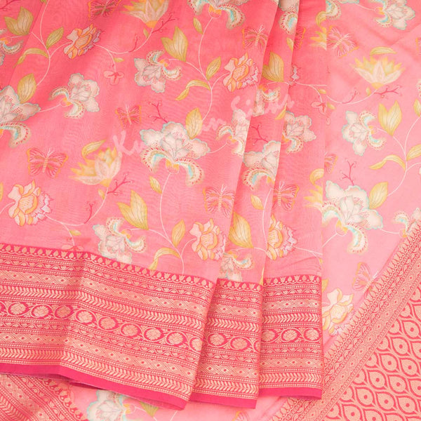 Soft Organza Rose Pink Floral Printed Saree - Kumaran Silks