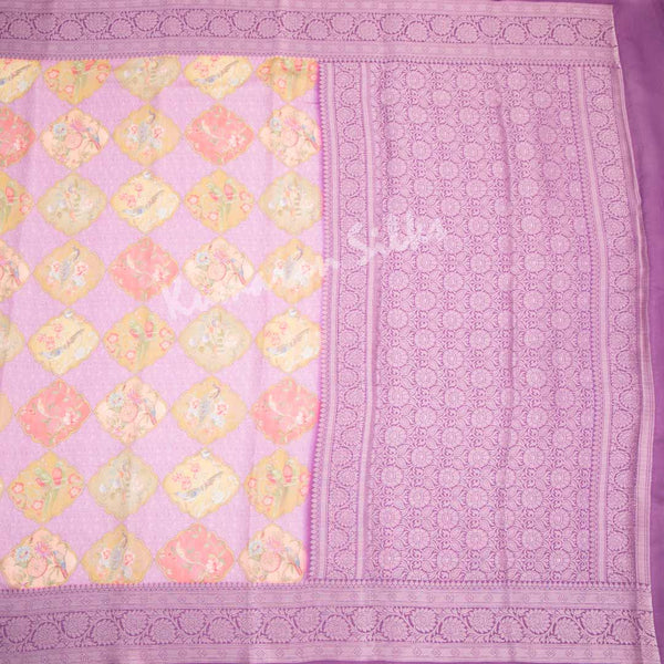 Silk Viscose Purple Printed Saree With Birds Motif On The Body - Kumaran Silks