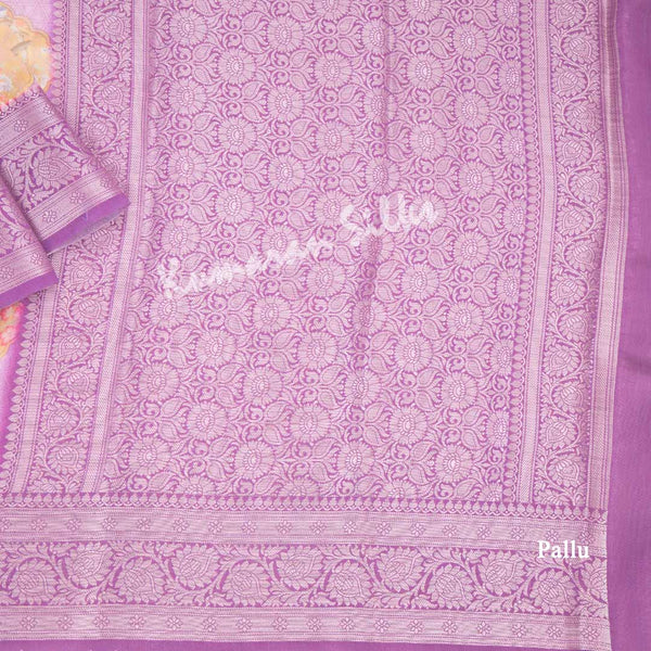 Silk Viscose Purple Printed Saree With Birds Motif On The Body - Kumaran Silks