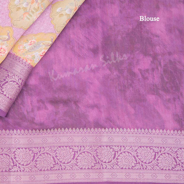 Silk Viscose Purple Printed Saree With Birds Motif On The Body - Kumaran Silks