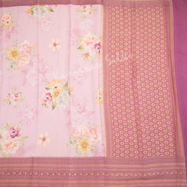 Silk Viscose Light Pink Floral Printed Saree - Kumaran Silks