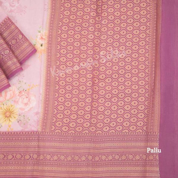 Silk Viscose Light Pink Floral Printed Saree - Kumaran Silks