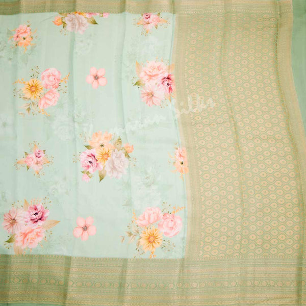 Silk Viscose Pista Green Floral Printed Saree 02 - Kumaran Silks