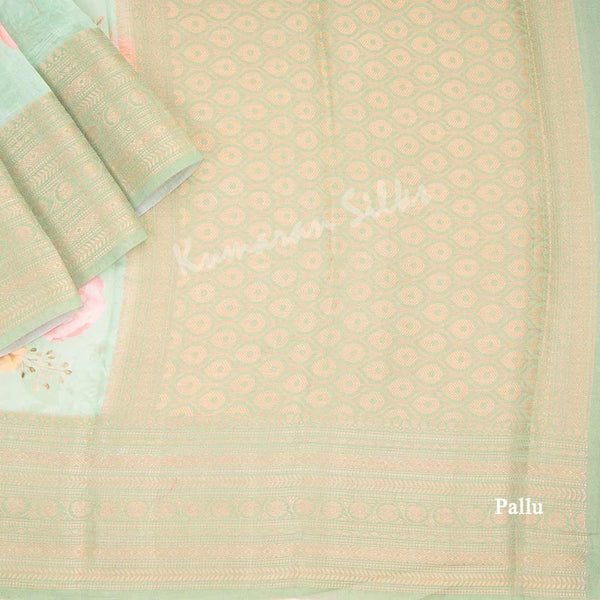 Silk Viscose Pista Green Floral Printed Saree 02 - Kumaran Silks