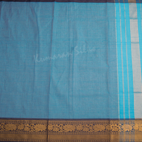 Venkatagiri Handloom Cotton Plain Azure Blue Saree Without Blouse - Kumaran Silks
