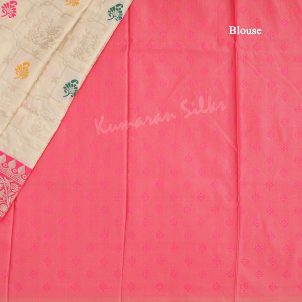 Semi Banaras Cream Zari Worked Saree - Kumaran Silks