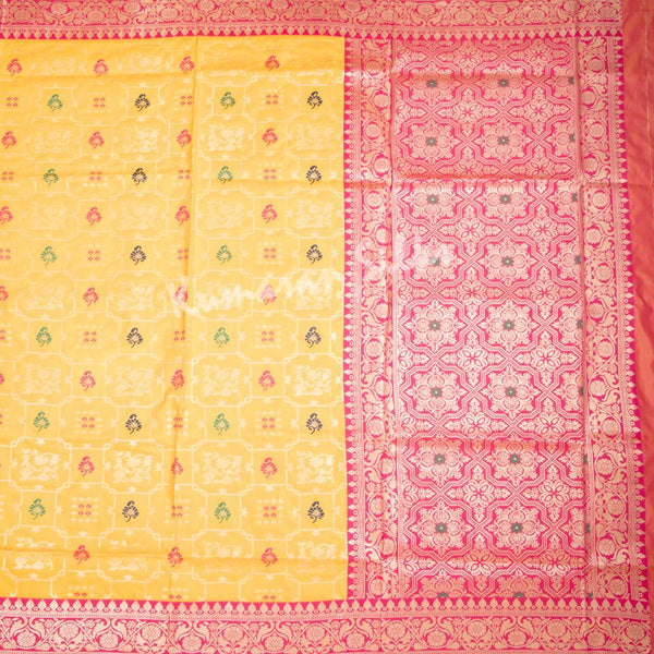 Semi Banaras Mango Yellow Zari Worked Saree 02 - Kumaran Silks